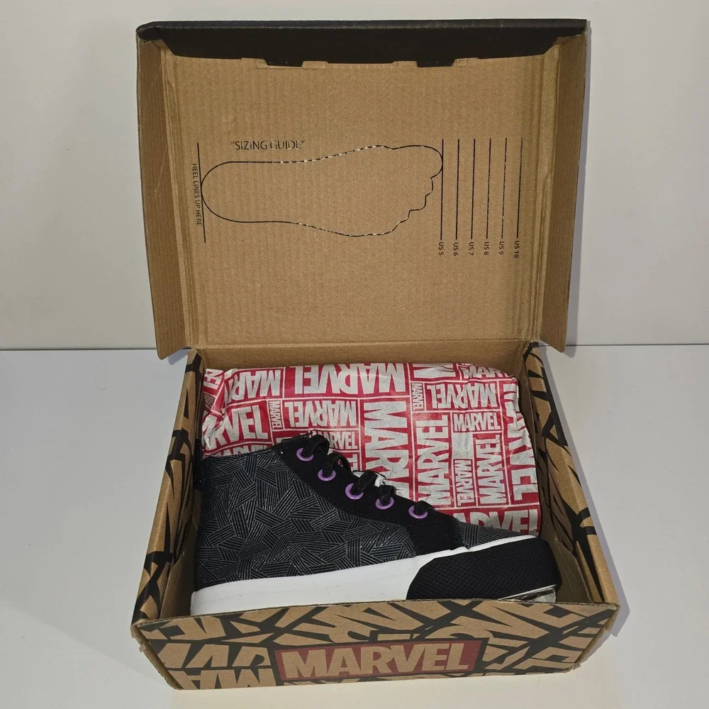 Marvel Black Panther Ground Up High Top Sneakers Boys Size 9 Black Purple Box